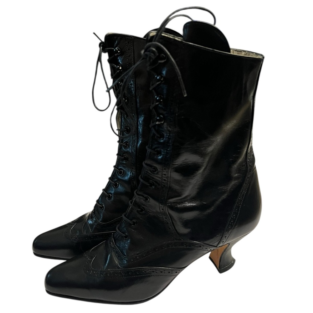 Kenneth Cole Black Leather Lace-Up Victorian Oxford Boots Made in Spain 90s Y2K - Picture 3 of 16